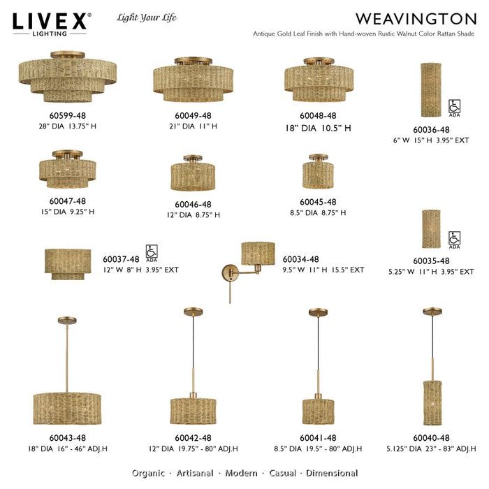 Livex Weavington 1Lt 8.5" Dia Mini Pendant, Gold/Rustic Walnut
