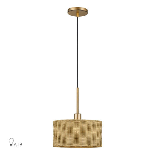 Livex Weavington 1Lt Pendant, Gold/Hand-Woven Rustic Walnut - 60042-48