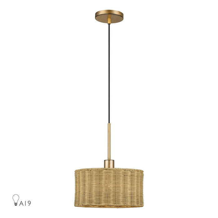 Livex Weavington 1Lt Pendant, Gold/Hand-Woven Rustic Walnut - 60042-48