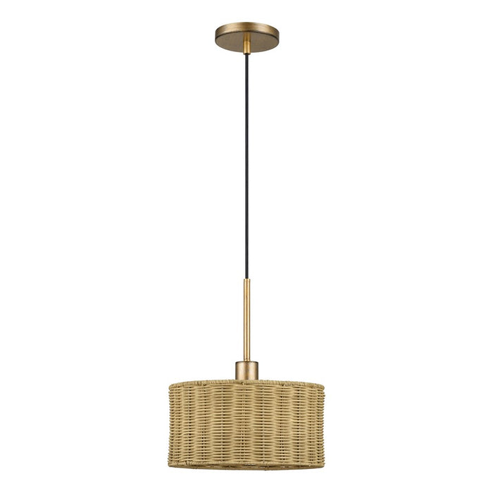 Livex Weavington 1Lt Pendant, Gold/Hand-Woven Rustic Walnut
