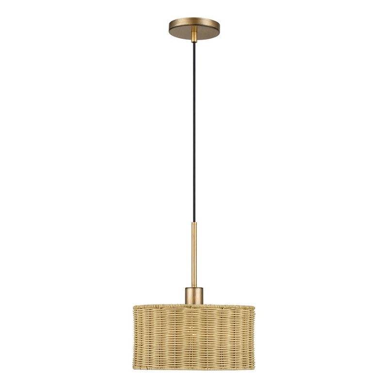 Livex Weavington 1Lt Pendant, Gold/Hand-Woven Rustic Walnut