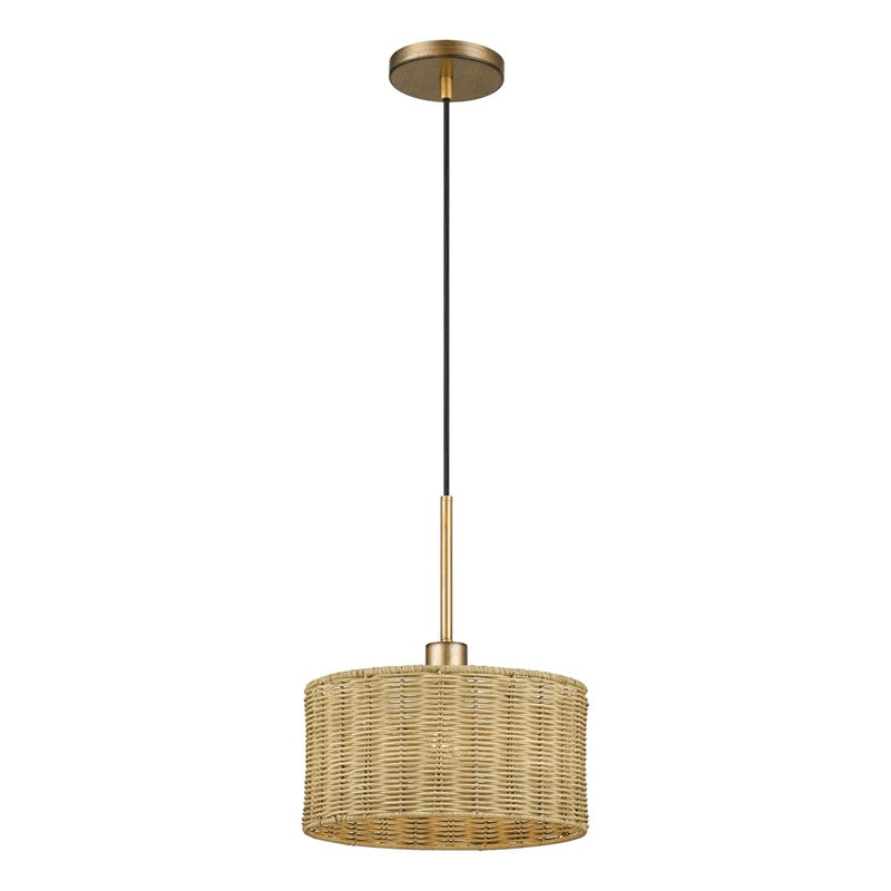 Livex Weavington 1Lt Pendant, Gold/Hand-Woven Rustic Walnut