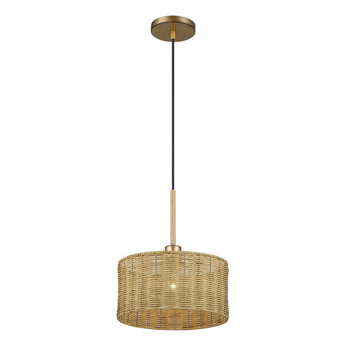 Livex Weavington 1Lt Pendant, Gold/Hand-Woven Rustic Walnut
