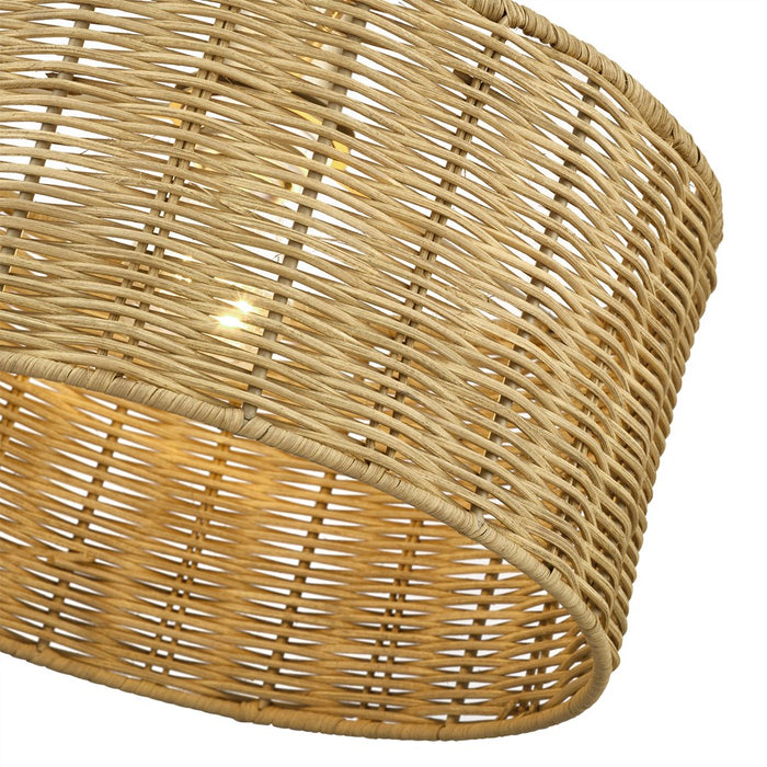 Livex Weavington 1Lt Pendant, Gold/Hand-Woven Rustic Walnut