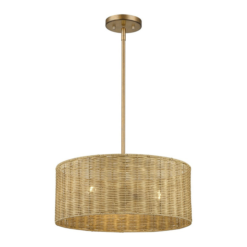 Livex Weavington 3Lt Pendant Chandelier, Gold/Rustic Walnut