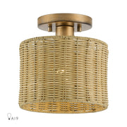 Livex Weavington 1Lt Small Semi-Flush, Gold/Hand-Woven Rustic Walnut - 60045-48