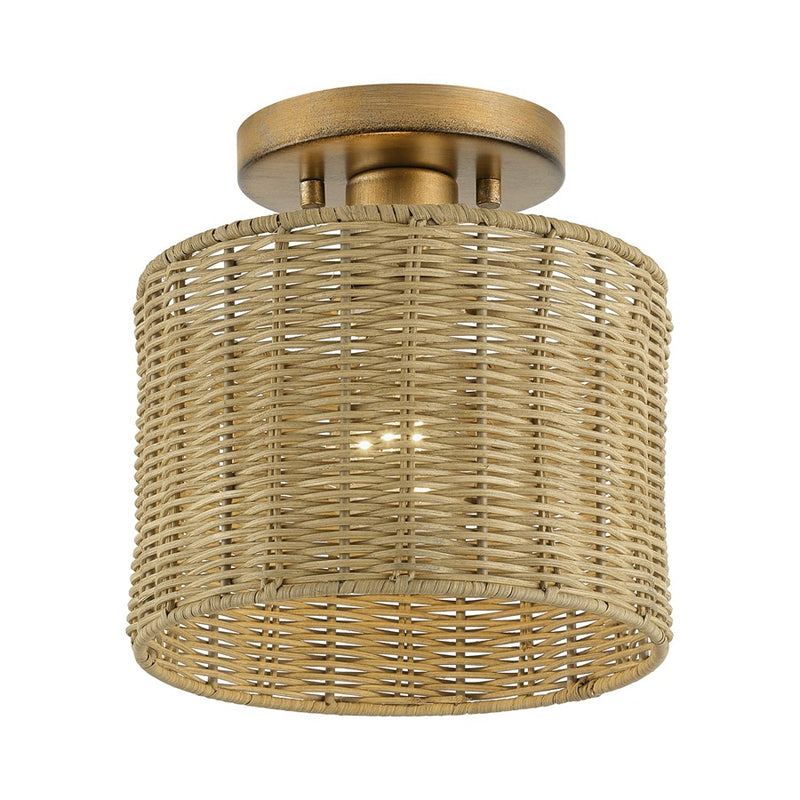 Livex Weavington 1Lt Small Semi-Flush, Gold/Hand-Woven Rustic Walnut