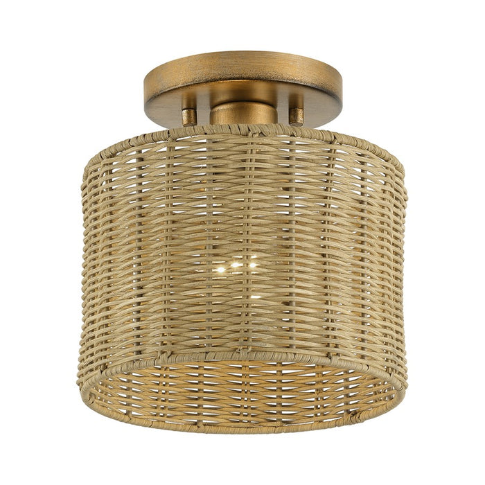 Livex Weavington 1Lt Small Semi-Flush, Gold/Hand-Woven Rustic Walnut