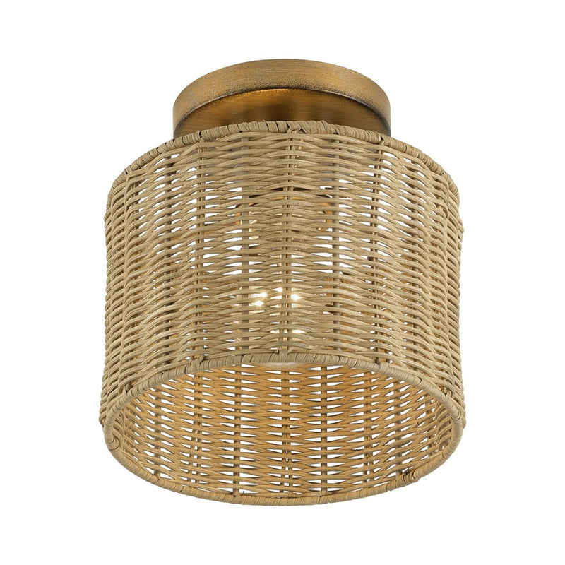 Livex Weavington 1Lt Small Semi-Flush, Gold/Hand-Woven Rustic Walnut