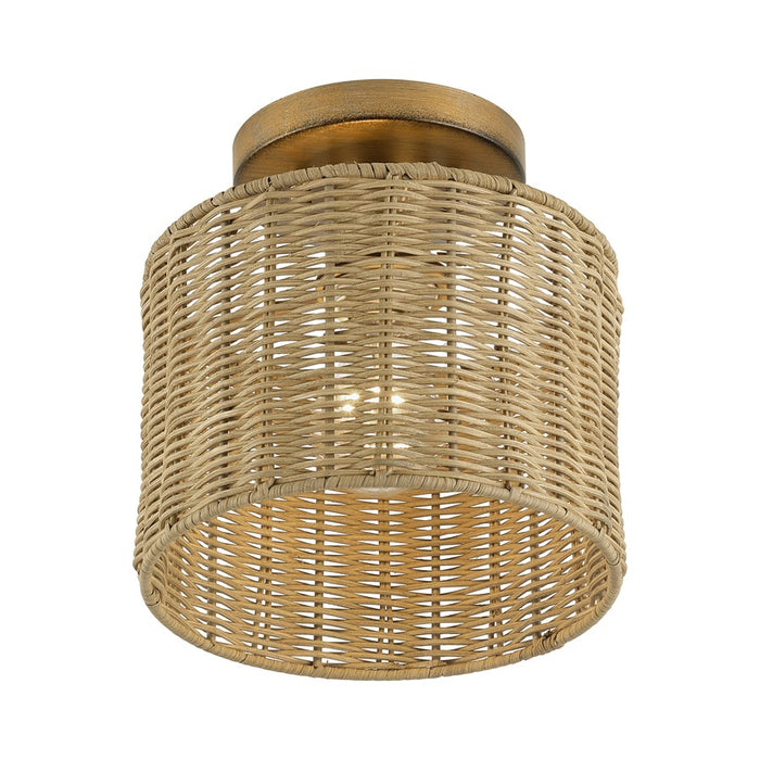 Livex Weavington 1Lt Small Semi-Flush, Gold/Hand-Woven Rustic Walnut