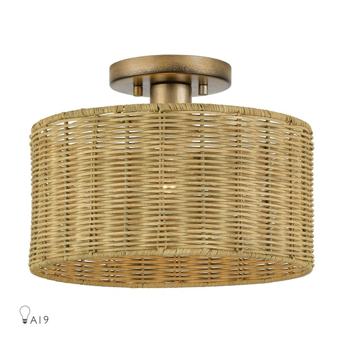 Livex Weavington 1Lt Medium Semi-Flush, Gold/Rustic Walnut - 60046-48