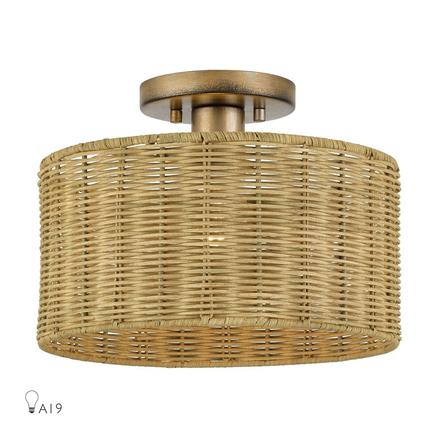 Livex Weavington 1Lt Medium Semi-Flush, Gold/Rustic Walnut - 60046-48