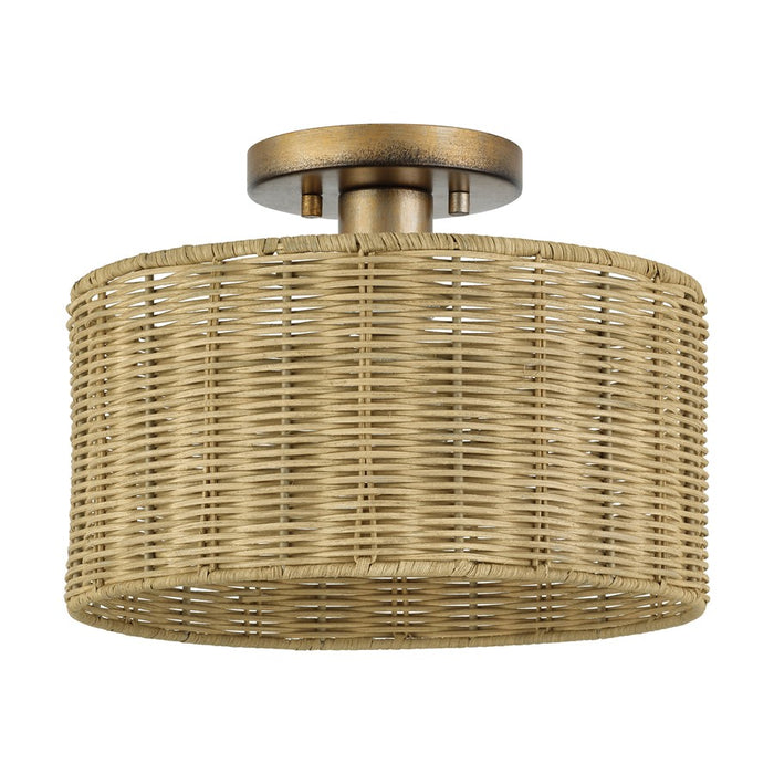 Livex Weavington 1Lt Medium Semi-Flush, Gold/Rustic Walnut