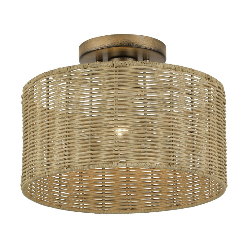 Livex Weavington 1Lt Medium Semi-Flush, Gold/Rustic Walnut