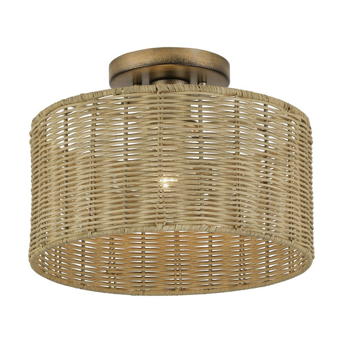 Livex Weavington 1Lt Medium Semi-Flush, Gold/Rustic Walnut