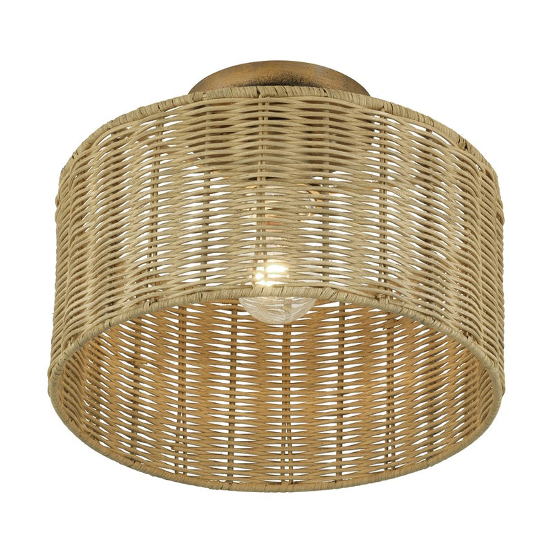 Livex Weavington 1Lt Medium Semi-Flush, Gold/Rustic Walnut