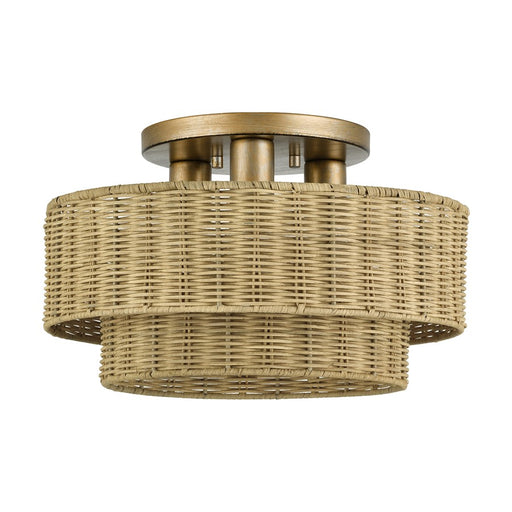 Livex Weavington 3Lt 15" Dia Semi-Flush, Gold/Rustic Walnut