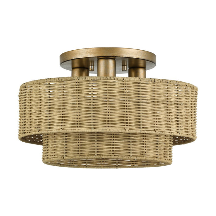 Livex Weavington 3Lt 15" Dia Semi-Flush, Gold/Rustic Walnut