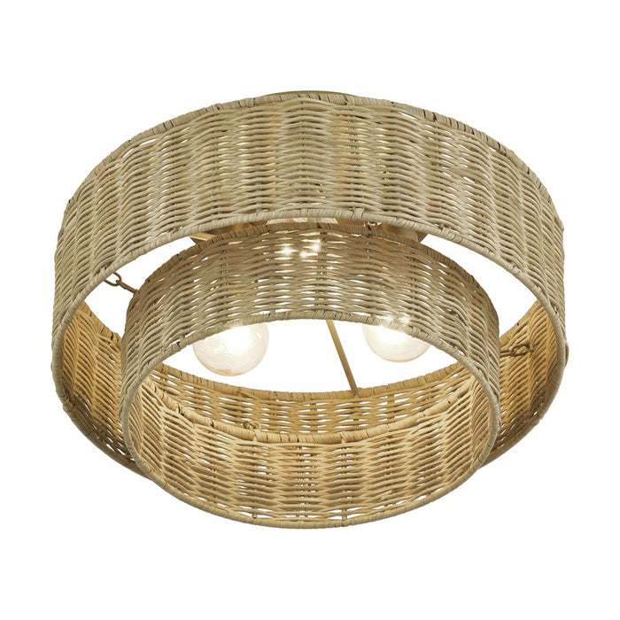 Livex Weavington 3Lt 15" Dia Semi-Flush, Gold/Rustic Walnut