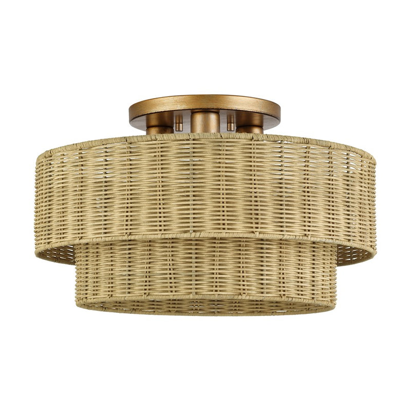 Livex Weavington 3Lt 18" Dia Semi-Flush, Gold/Rustic Walnut