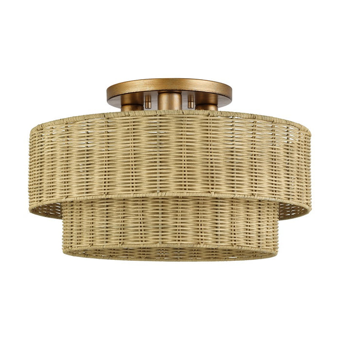 Livex Weavington 3Lt 18" Dia Semi-Flush, Gold/Rustic Walnut
