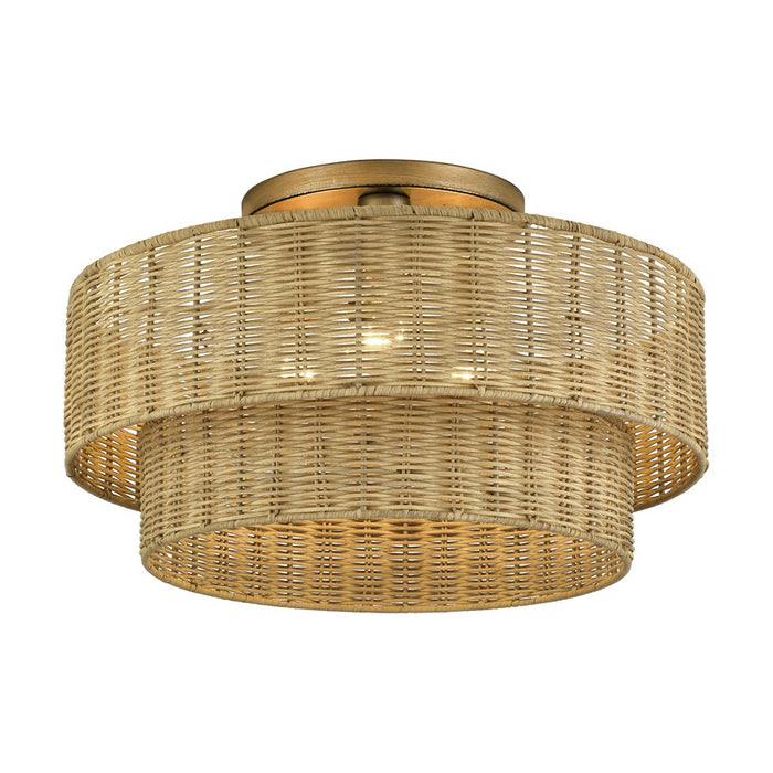 Livex Weavington 3Lt 18" Dia Semi-Flush, Gold/Rustic Walnut