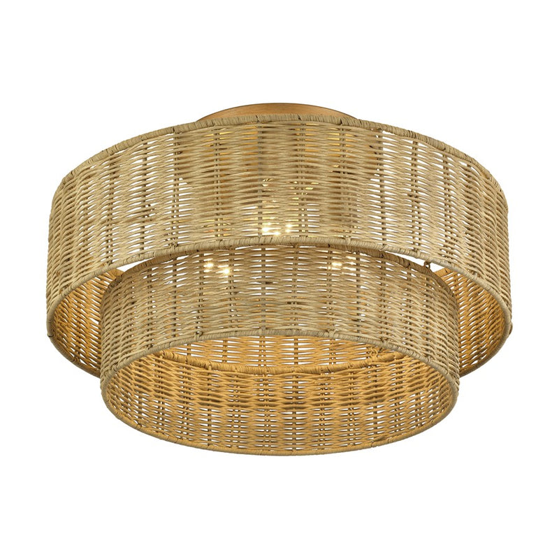 Livex Weavington 3Lt 18" Dia Semi-Flush, Gold/Rustic Walnut