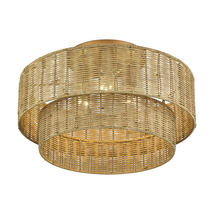 Livex Weavington 3Lt 18" Dia Semi-Flush, Gold/Rustic Walnut