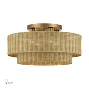 Livex Weavington 4Lt Extra Large Semi-Flush, Gold/Rustic Walnut - 60049-48