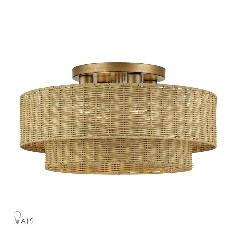 Livex Weavington 4Lt Extra Large Semi-Flush, Gold/Rustic Walnut - 60049-48