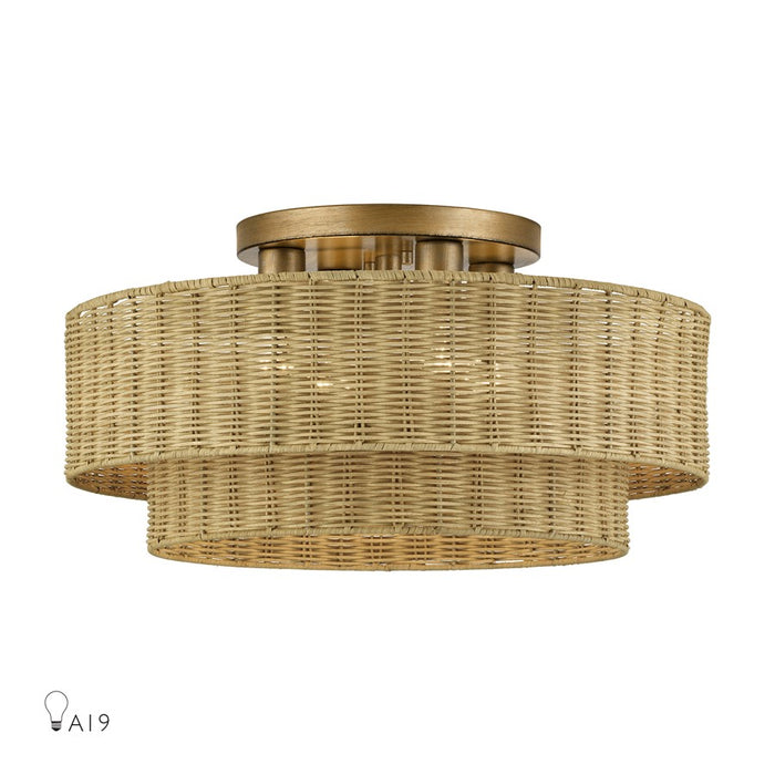 Livex Weavington 4Lt Extra Large Semi-Flush, Gold/Rustic Walnut - 60049-48