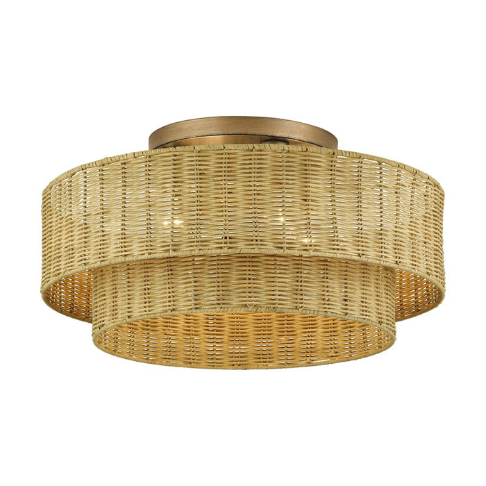 Livex Weavington 4Lt Extra Large Semi-Flush, Gold/Rustic Walnut