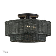 Livex Weavington 3Lt 18" Dia Semi-Flush, Black/Charred Gray - 60110-04