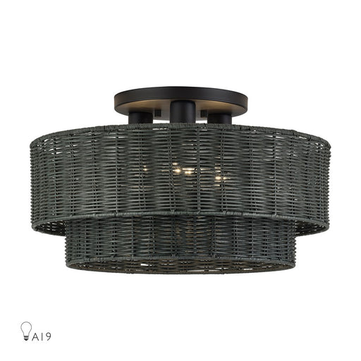 Livex Weavington 3Lt 18" Dia Semi-Flush, Black/Charred Gray - 60110-04