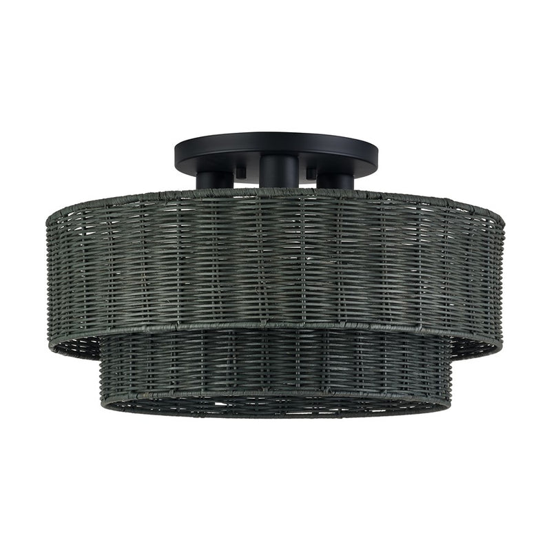 Livex Weavington 3Lt 18" Dia Semi-Flush, Black/Charred Gray