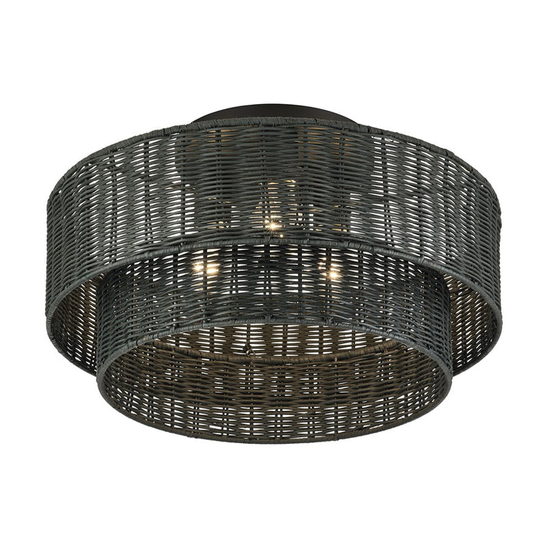 Livex Weavington 3Lt 18" Dia Semi-Flush, Black/Charred Gray