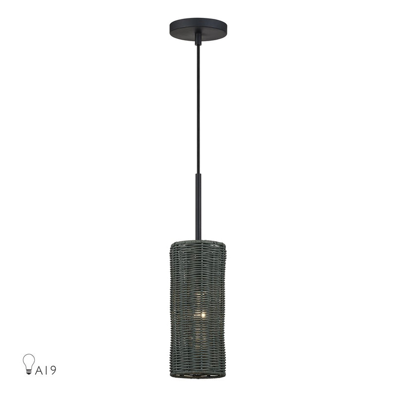 Livex Weavington 1Lt 5" Dia Mini Pendant, Black/Charred Gray - 60111-04