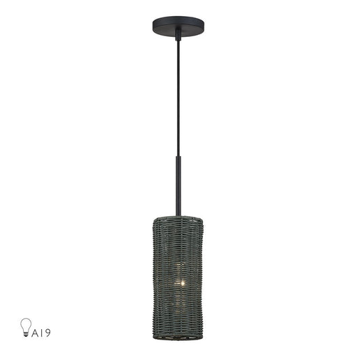 Livex Weavington 1Lt 5" Dia Mini Pendant, Black/Charred Gray - 60111-04