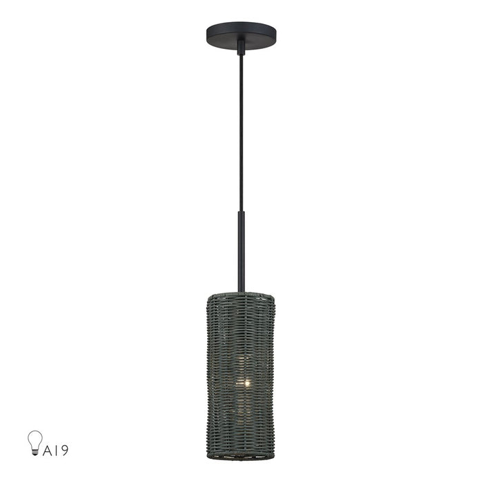 Livex Weavington 1Lt 5" Dia Mini Pendant, Black/Charred Gray - 60111-04