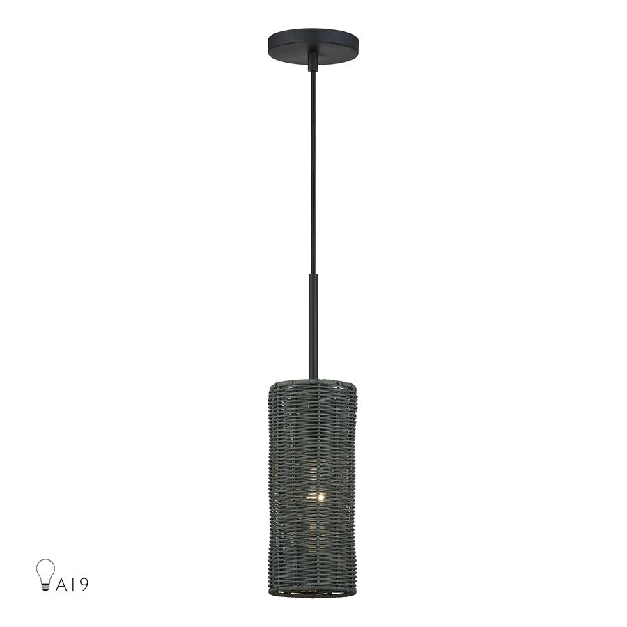 Livex Weavington 1Lt 5" Dia Mini Pendant, Black/Charred Gray - 60111-04