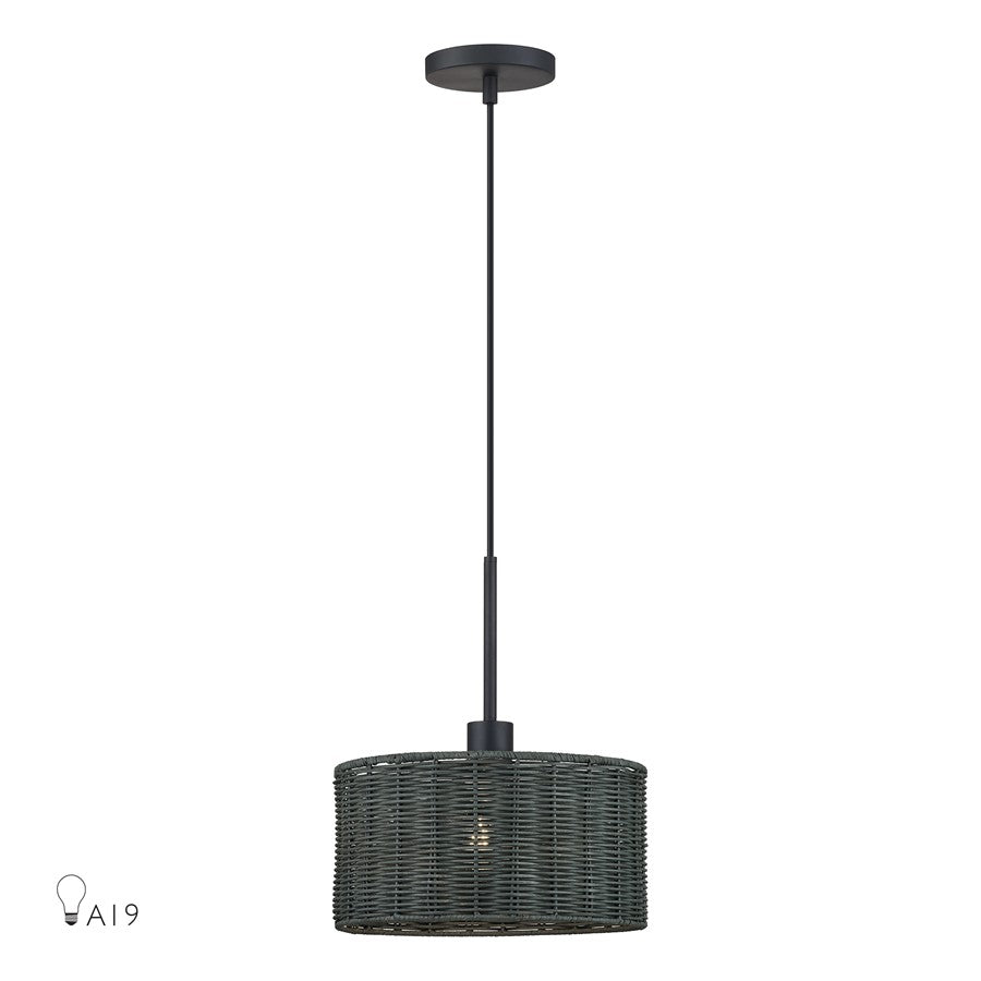 Livex Weavington 1Lt Pendant, Black/Hand-Woven Charred Gray - 60113-04