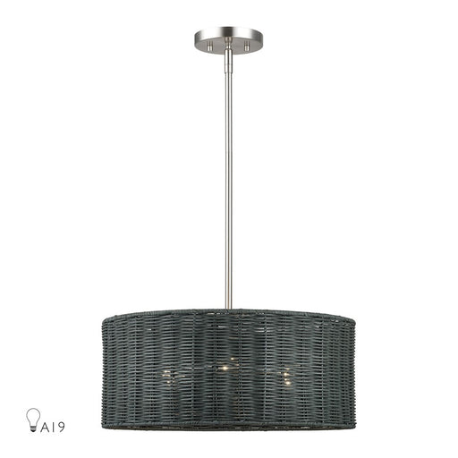 Livex Weavington 3Lt Pendant Chandelier, Nickel/Charred Gray - 60114-91