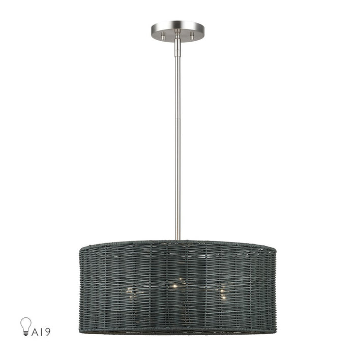Livex Weavington 3Lt Pendant Chandelier, Nickel/Charred Gray - 60114-91