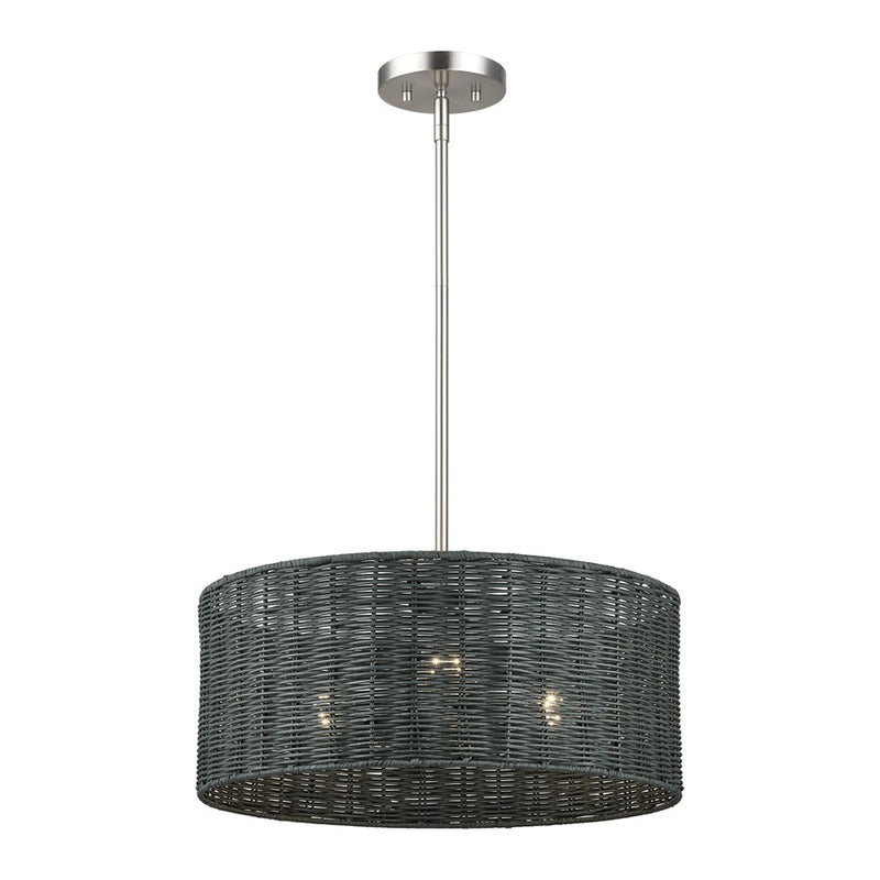Livex Weavington 3Lt Pendant Chandelier, Nickel/Charred Gray