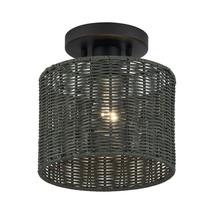 Livex Weavington 1Lt Small Semi-Flush, Black/Hand-Woven Charred Gray