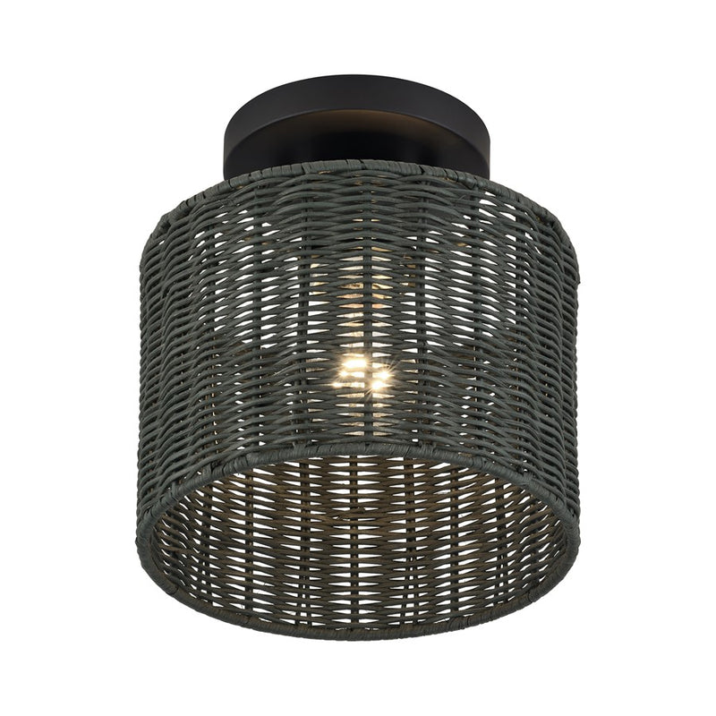 Livex Weavington 1Lt Small Semi-Flush, Black/Hand-Woven Charred Gray