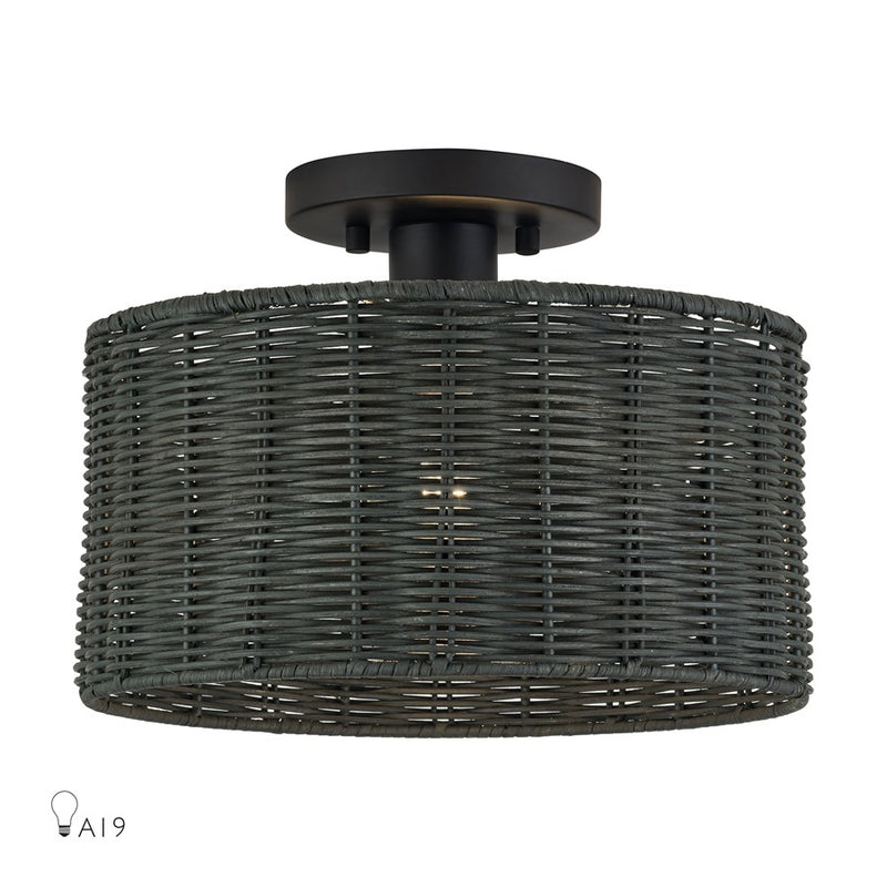 Livex Weavington 1Lt Medium Semi-Flush, Black/Charred Gray - 60117-04