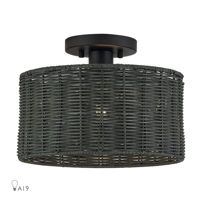 Livex Weavington 1Lt Medium Semi-Flush, Black/Charred Gray - 60117-04