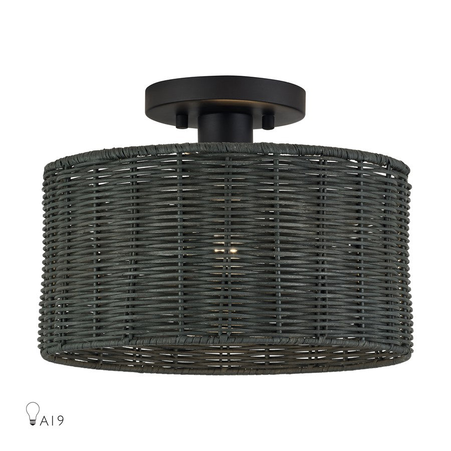 Livex Weavington 1Lt Medium Semi-Flush, Black/Charred Gray - 60117-04