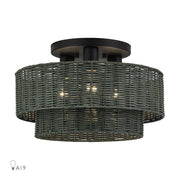 Livex Weavington 3Lt 15" Dia Semi-Flush, Black/Charred Gray - 60118-04